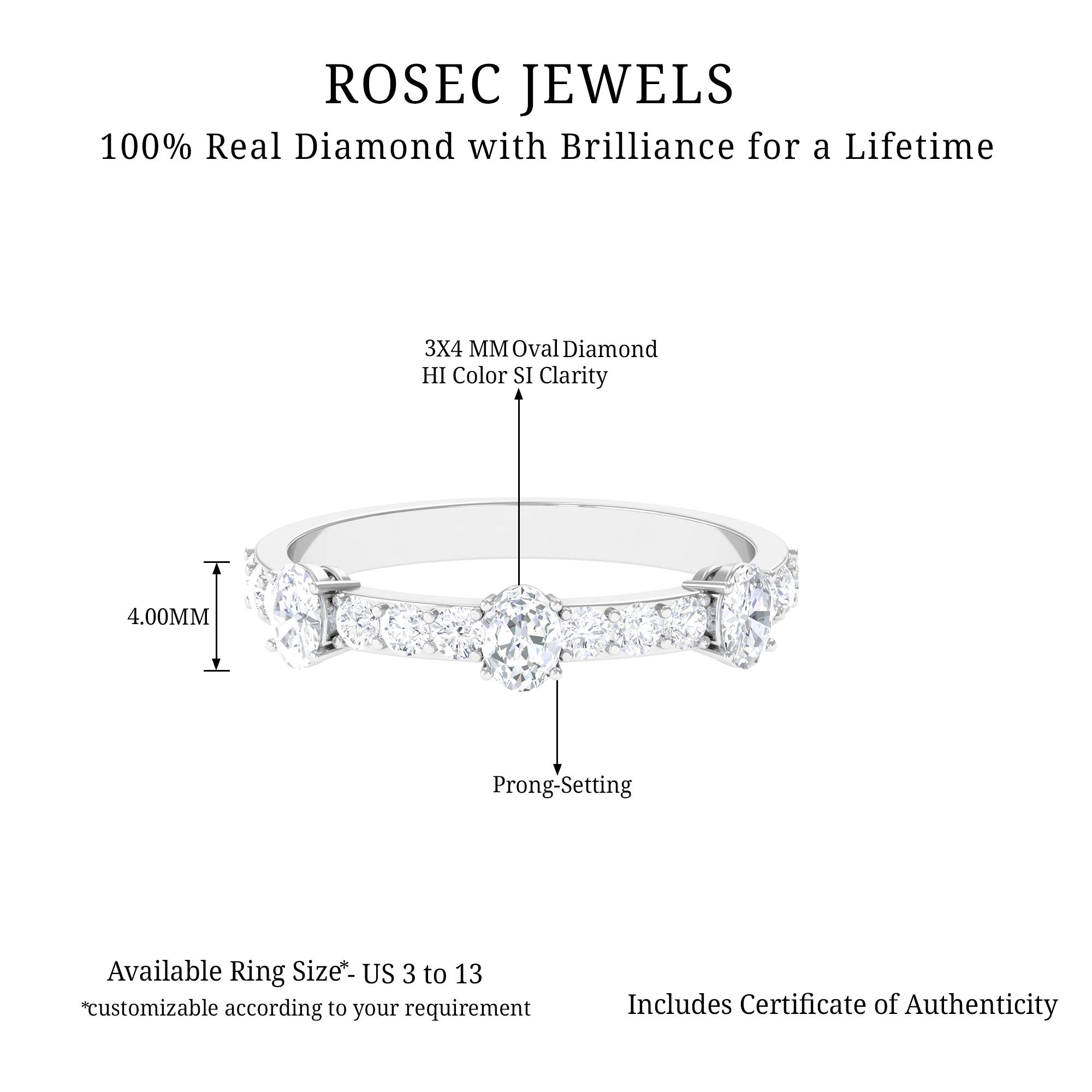 Natural Diamond Half Eternity Band Ring Diamond - ( HI-SI ) - Color and Clarity - Rosec Jewels