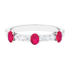 Oval Shape Ruby and Diamond Half Eternity Band Ring Ruby - ( AAA ) - Quality - Rosec Jewels