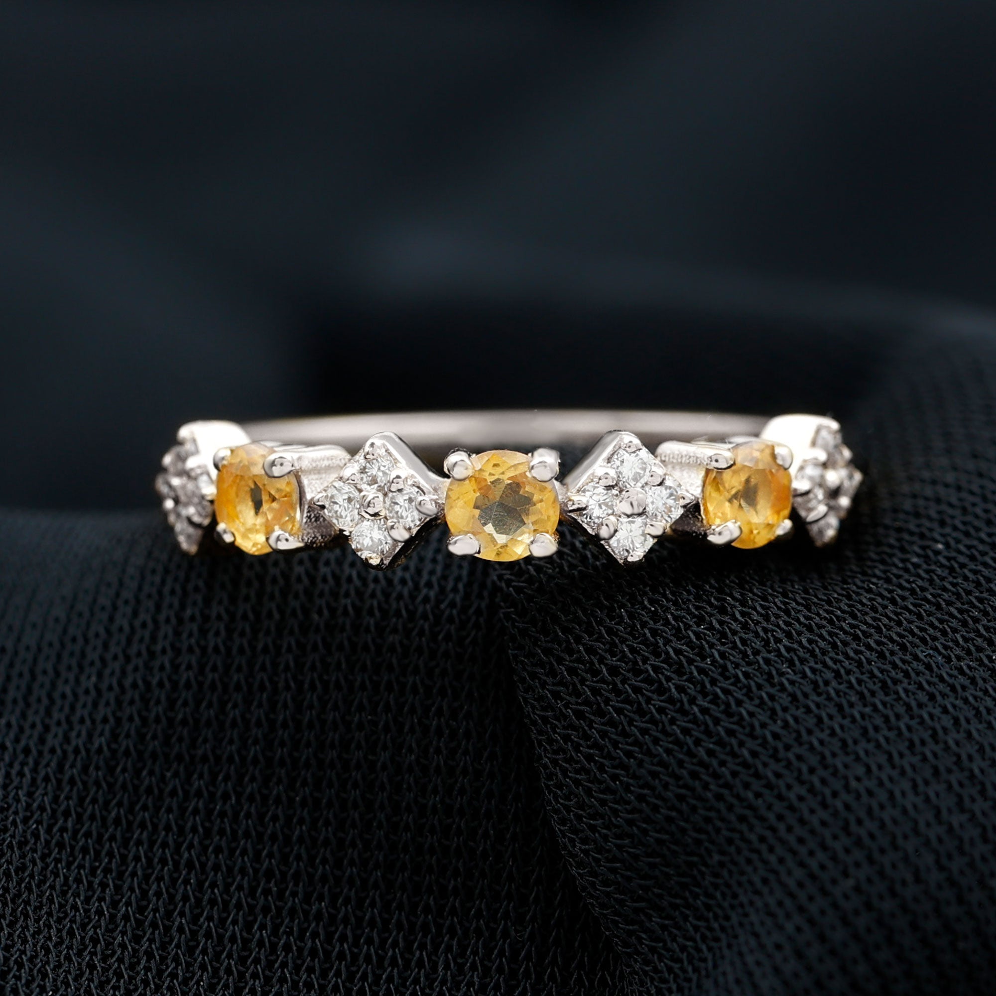 Natural Citrine and Diamond Half Eternity Band Ring in Gold Citrine - ( AAA ) - Quality - Rosec Jewels