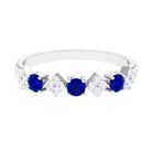 Created Blue Sapphire and Diamond Half Eternity Band Ring Lab Created Blue Sapphire - ( AAAA ) - Quality - Rosec Jewels