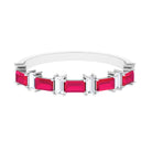 Baguette Cut Ruby Half Eternity Ring with Diamond Accent Ruby - ( AAA ) - Quality - Rosec Jewels