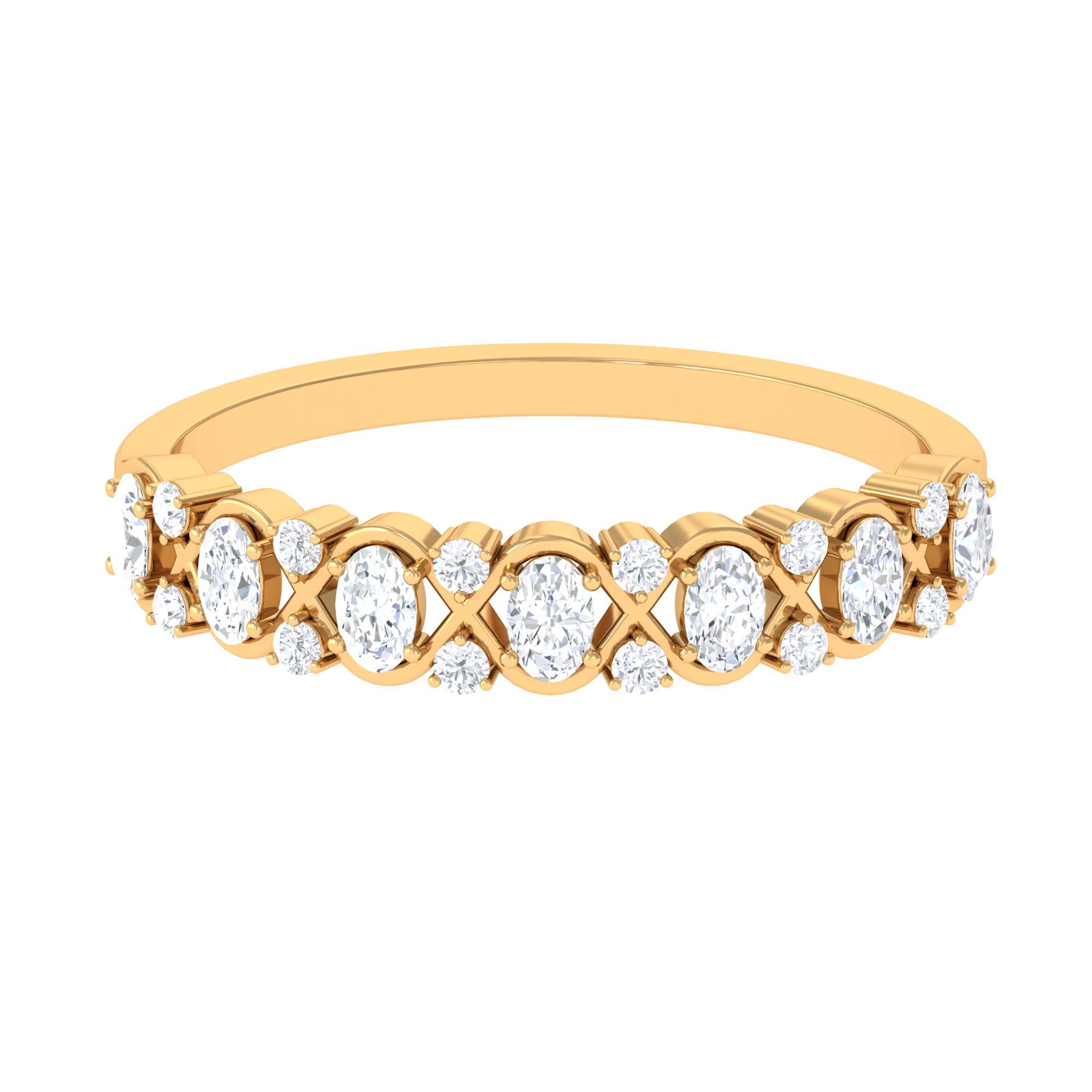 Elegant Oval Moissanite Half Eternity Ring Moissanite - ( D-VS1 ) - Color and Clarity - Rosec Jewels