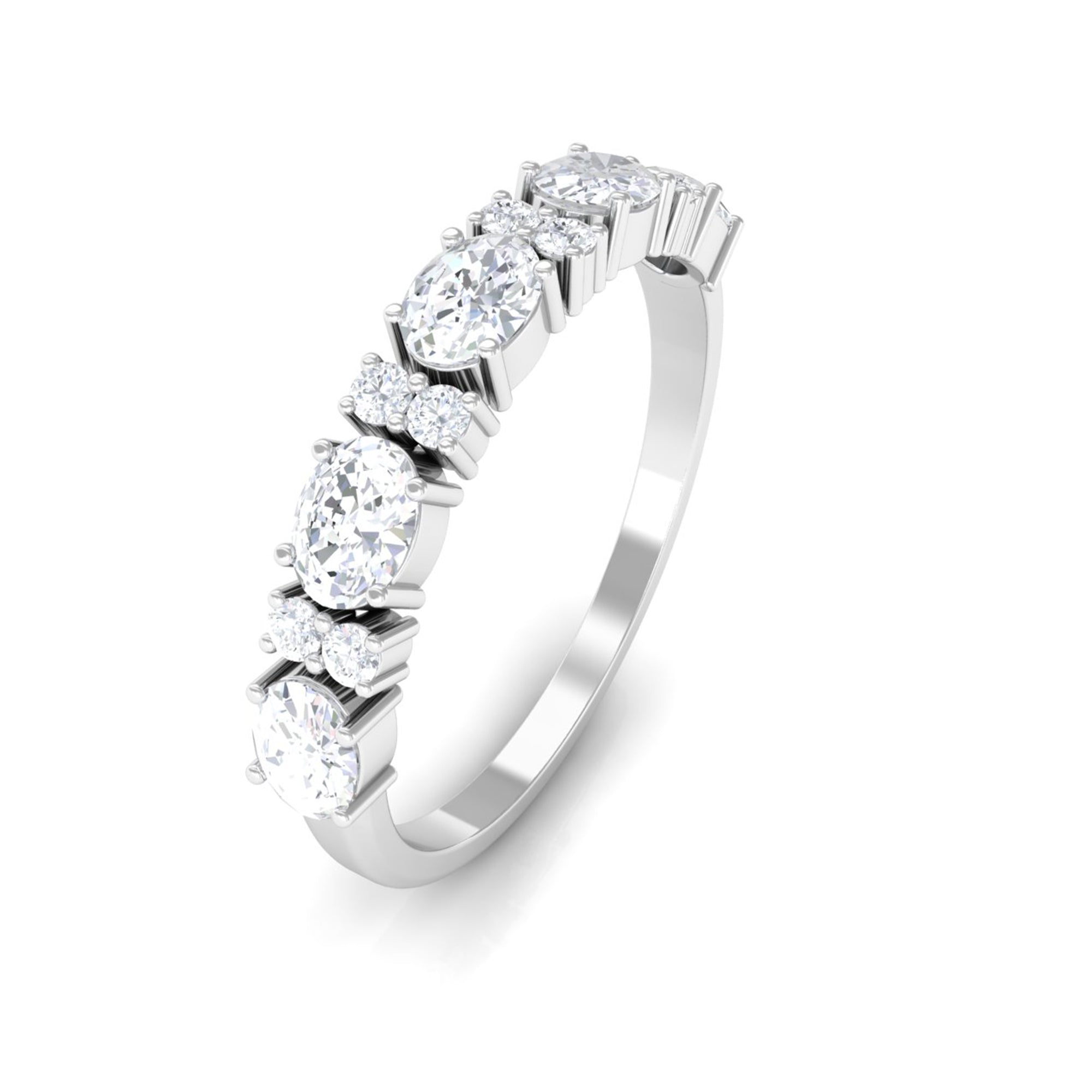 Oval and Round Moissanite East West Half Eternity Ring in Gold Moissanite - ( D-VS1 ) - Color and Clarity - Rosec Jewels