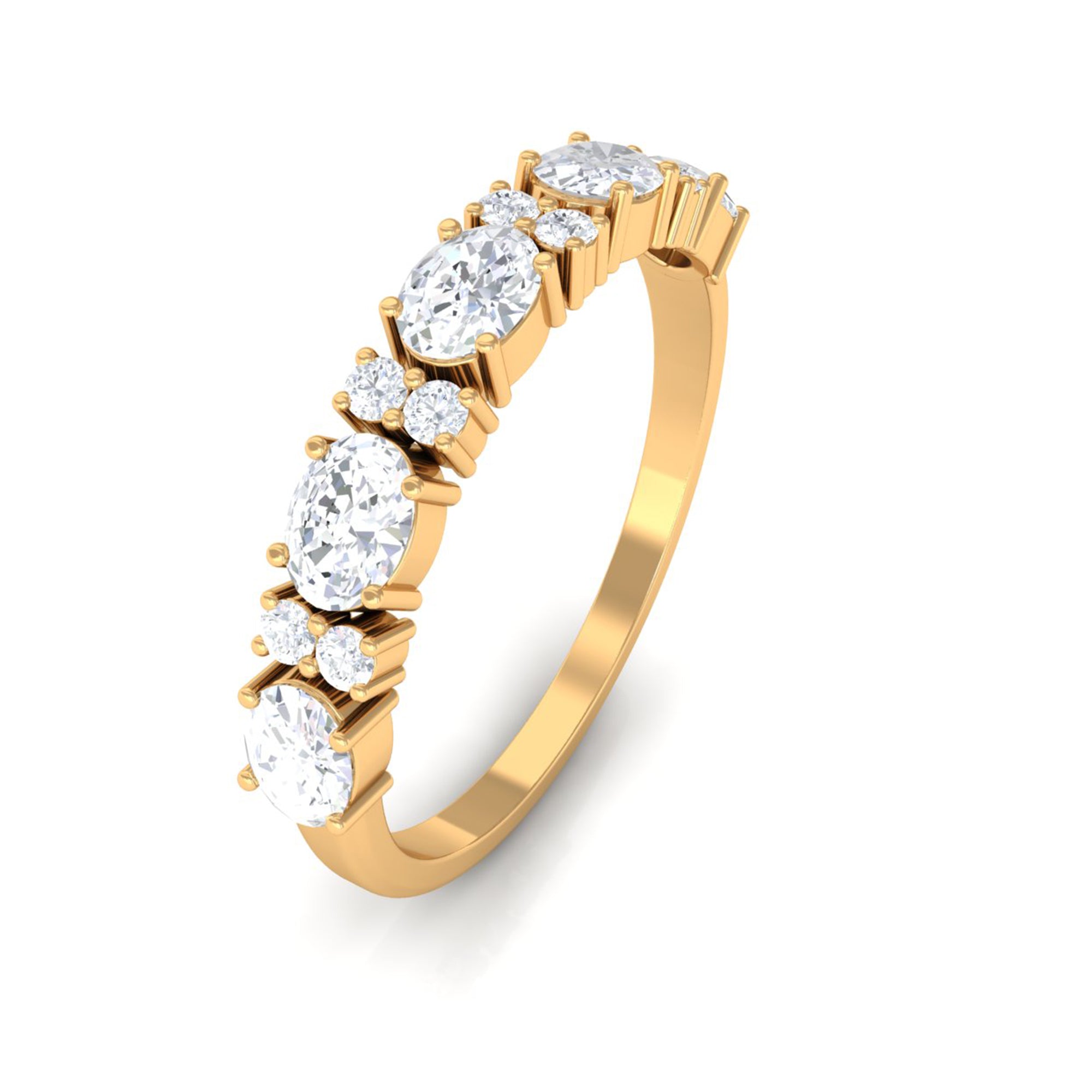 Oval and Round Moissanite East West Half Eternity Ring in Gold Moissanite - ( D-VS1 ) - Color and Clarity - Rosec Jewels