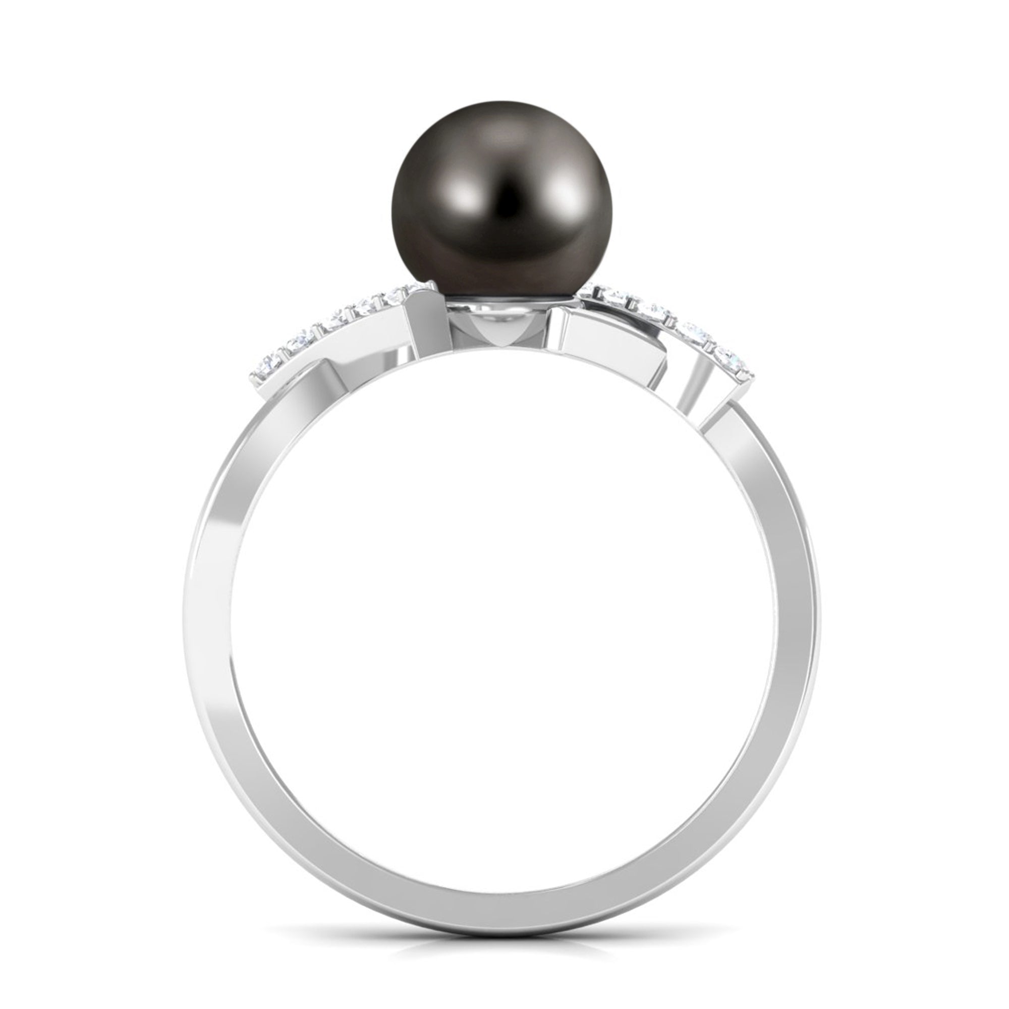 Tahitian Pearl Solitaire Ring with Diamond Accent Tahitian pearl - ( AAA ) - Quality - Rosec Jewels