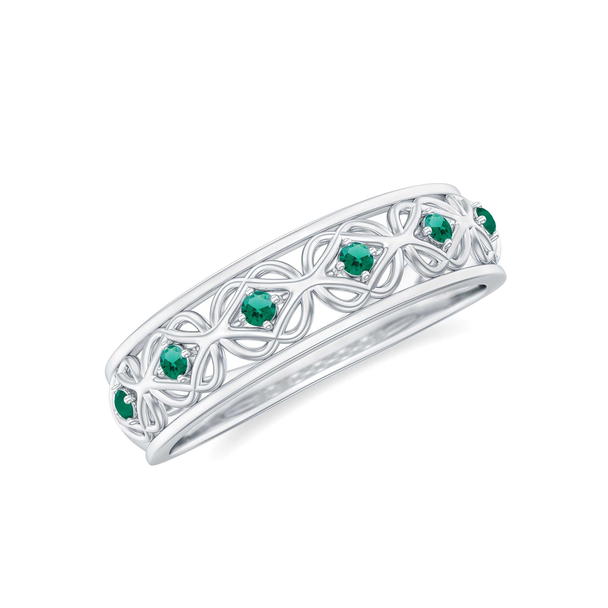 Vintage Style Lab Grown Emerald Celtic Knot Half Eternity Band Lab Created Emerald - ( AAAA ) - Quality - Rosec Jewels