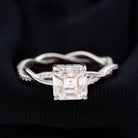 Asscher Cut Moissanite Solitaire and Gold Braided Shank Ring Moissanite - ( D-VS1 ) - Color and Clarity - Rosec Jewels