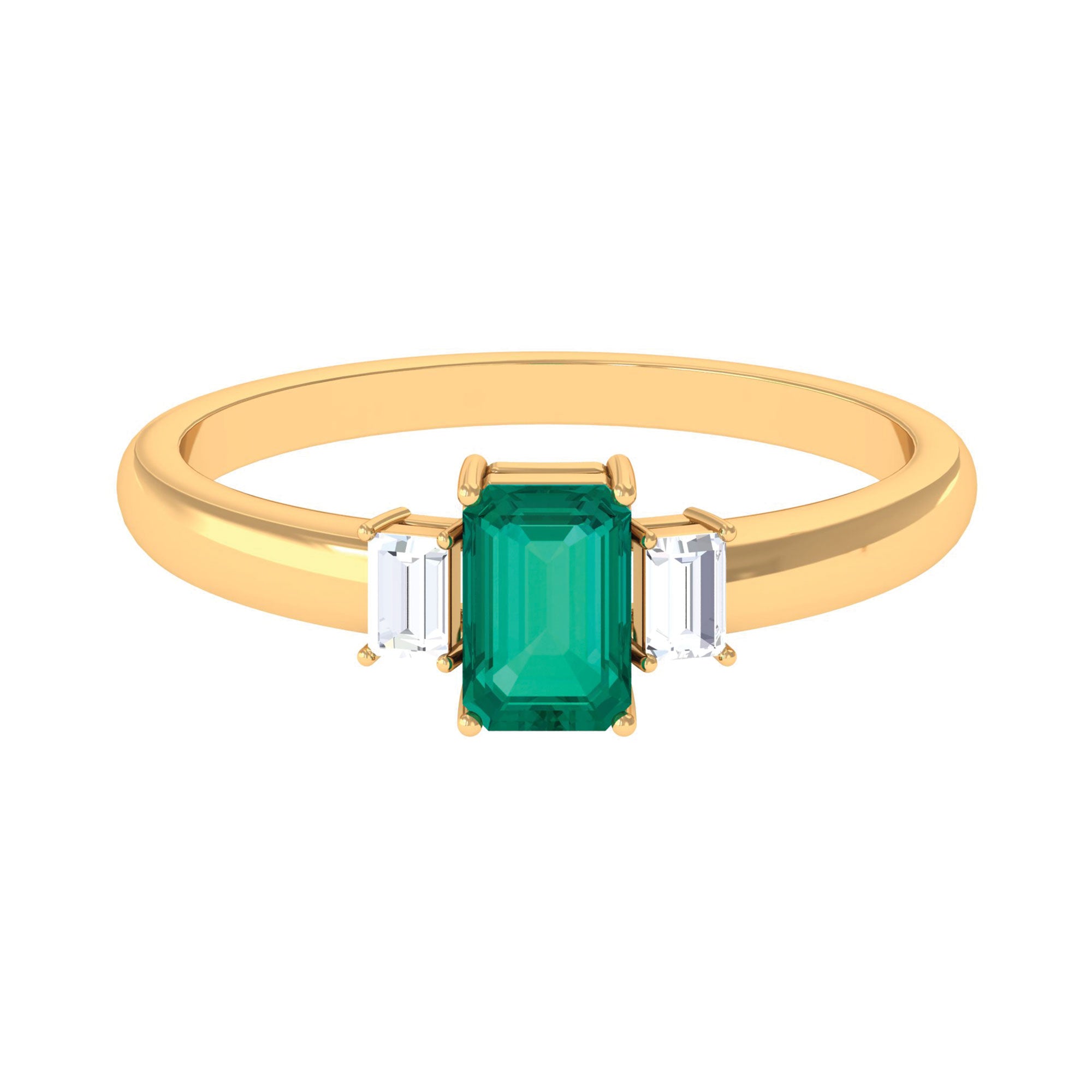 1 CT Octagon shape Emerald and Diamond Three Stone Promise Ring Emerald - ( AAA ) - Quality - Rosec Jewels