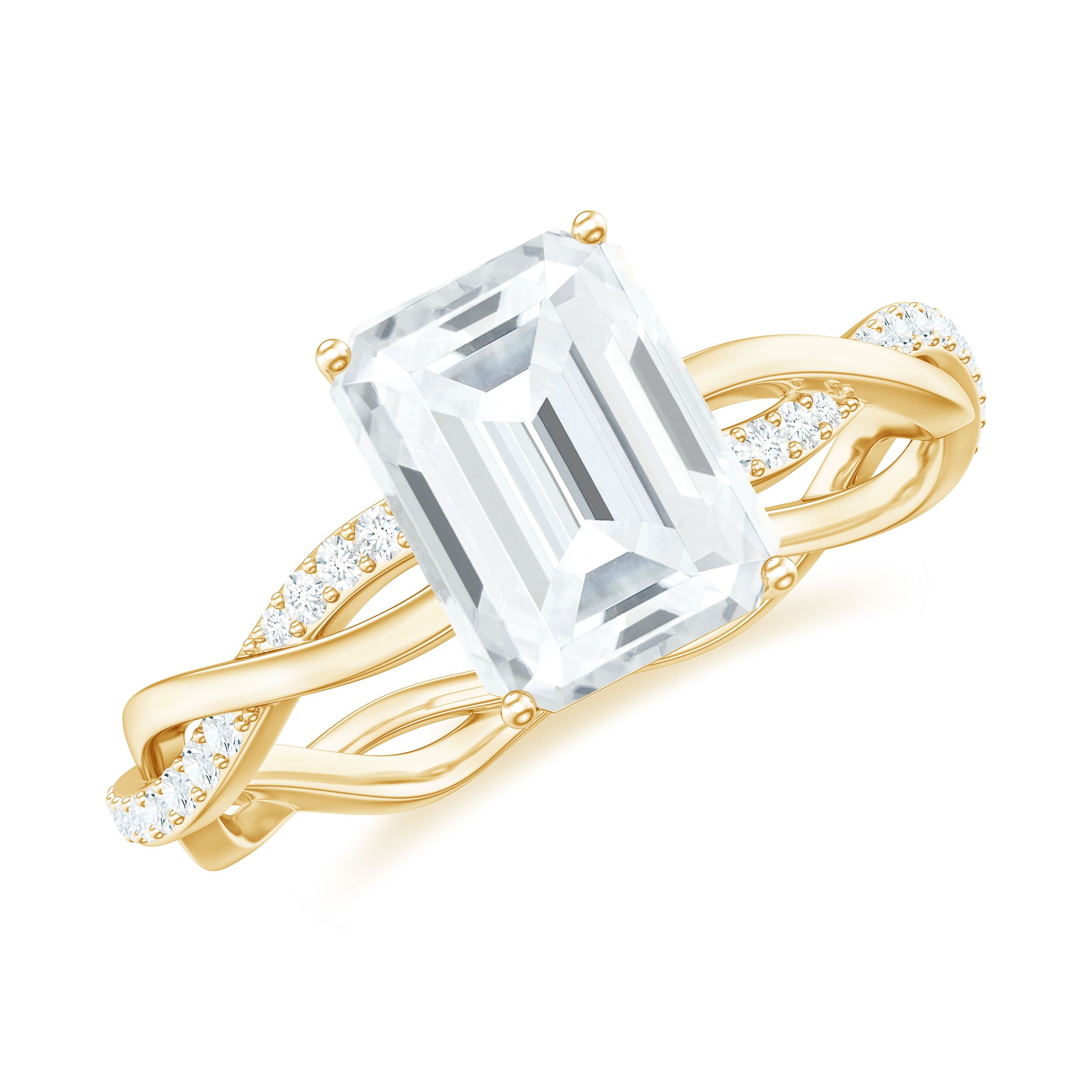 Emerald Cut Moissanite Solitaire Braided Engagement Ring Moissanite - ( D-VS1 ) - Color and Clarity - Rosec Jewels