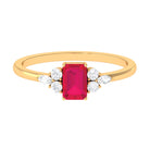 Octagon Cut Ruby Solitaire Ring with Diamond Trio Ruby - ( AAA ) - Quality - Rosec Jewels