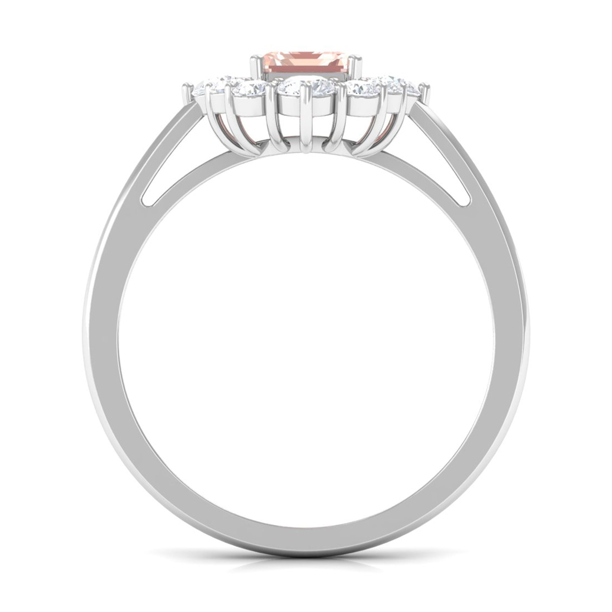 Classic Morganite Halo Engagement Ring with Diamond Morganite - ( AAA ) - Quality - Rosec Jewels