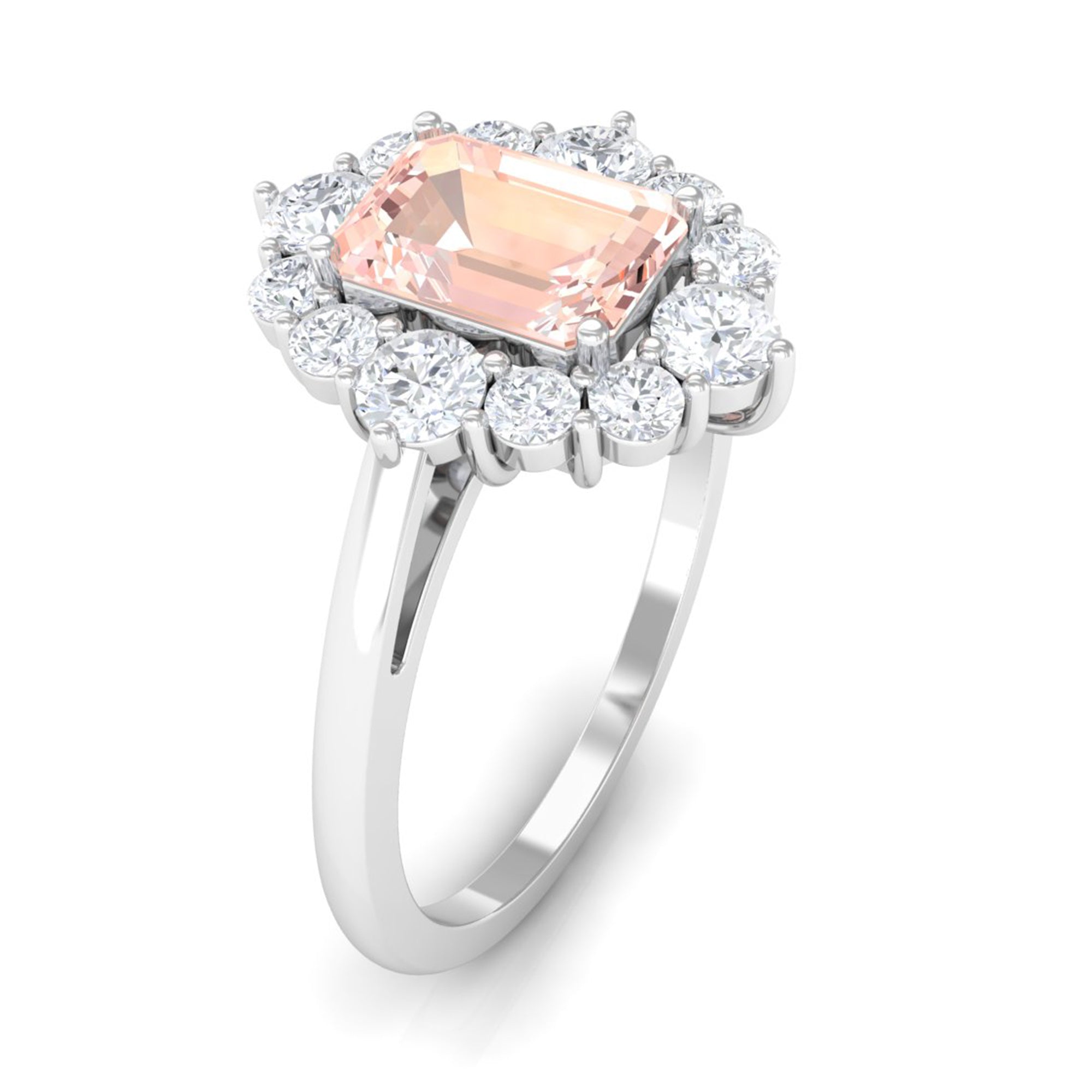 Classic Morganite Halo Engagement Ring with Diamond Morganite - ( AAA ) - Quality - Rosec Jewels