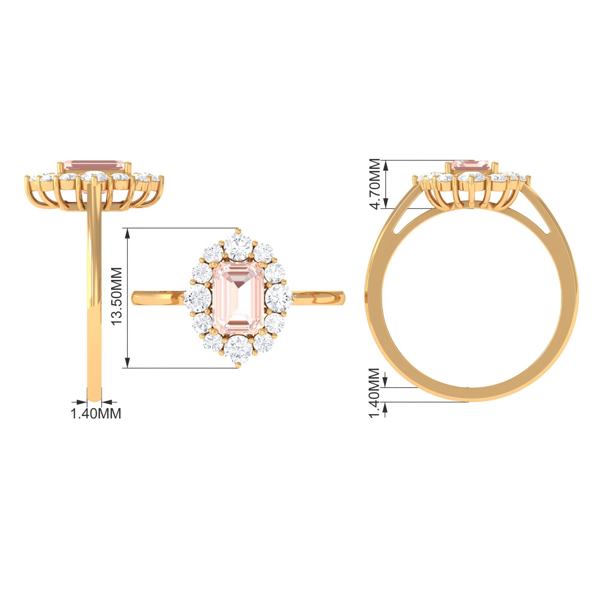 Classic Morganite Halo Engagement Ring with Diamond Morganite - ( AAA ) - Quality - Rosec Jewels