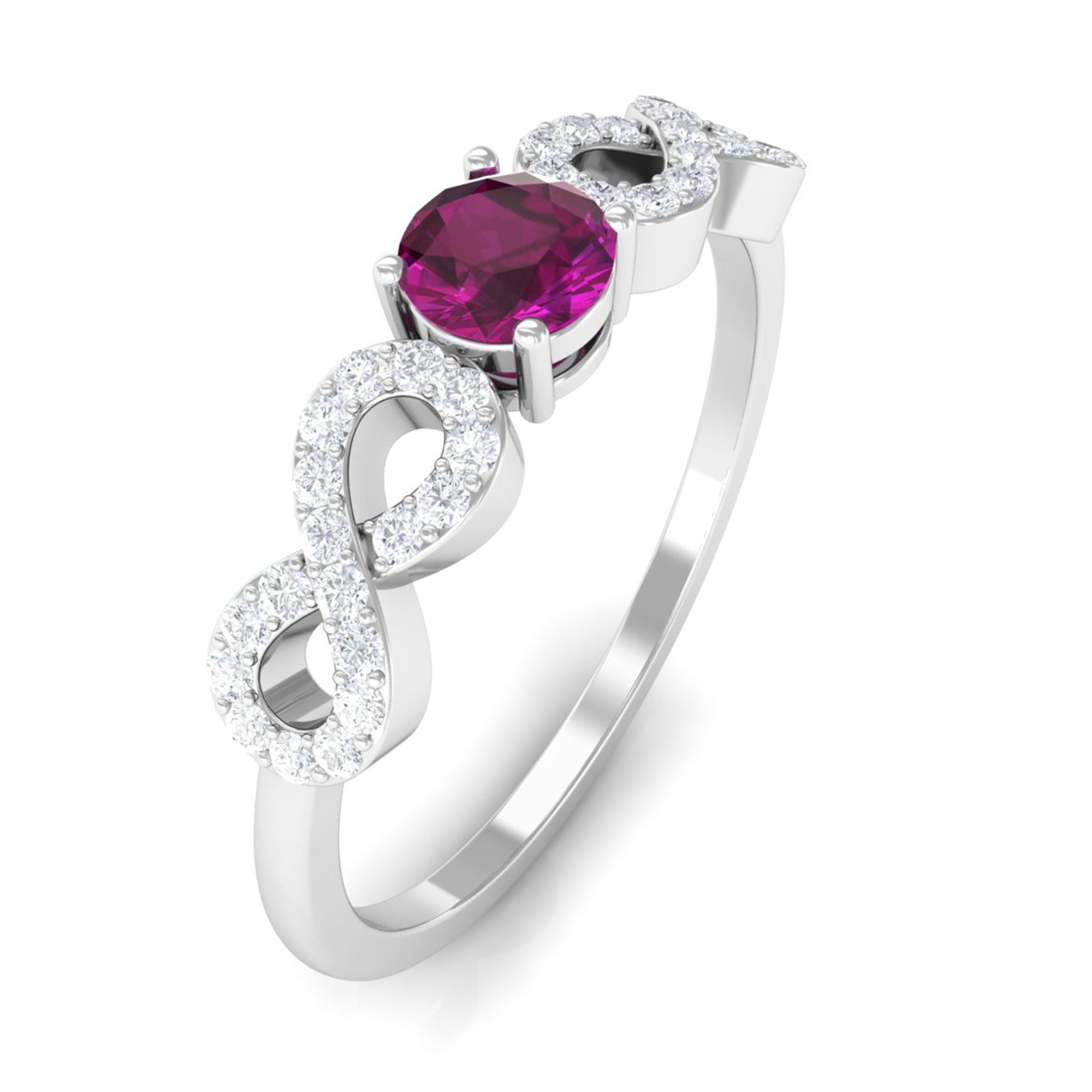 0.50 CT Solitaire Rhodolite Infinity Ring with Diamond Rhodolite - ( AAA ) - Quality - Rosec Jewels