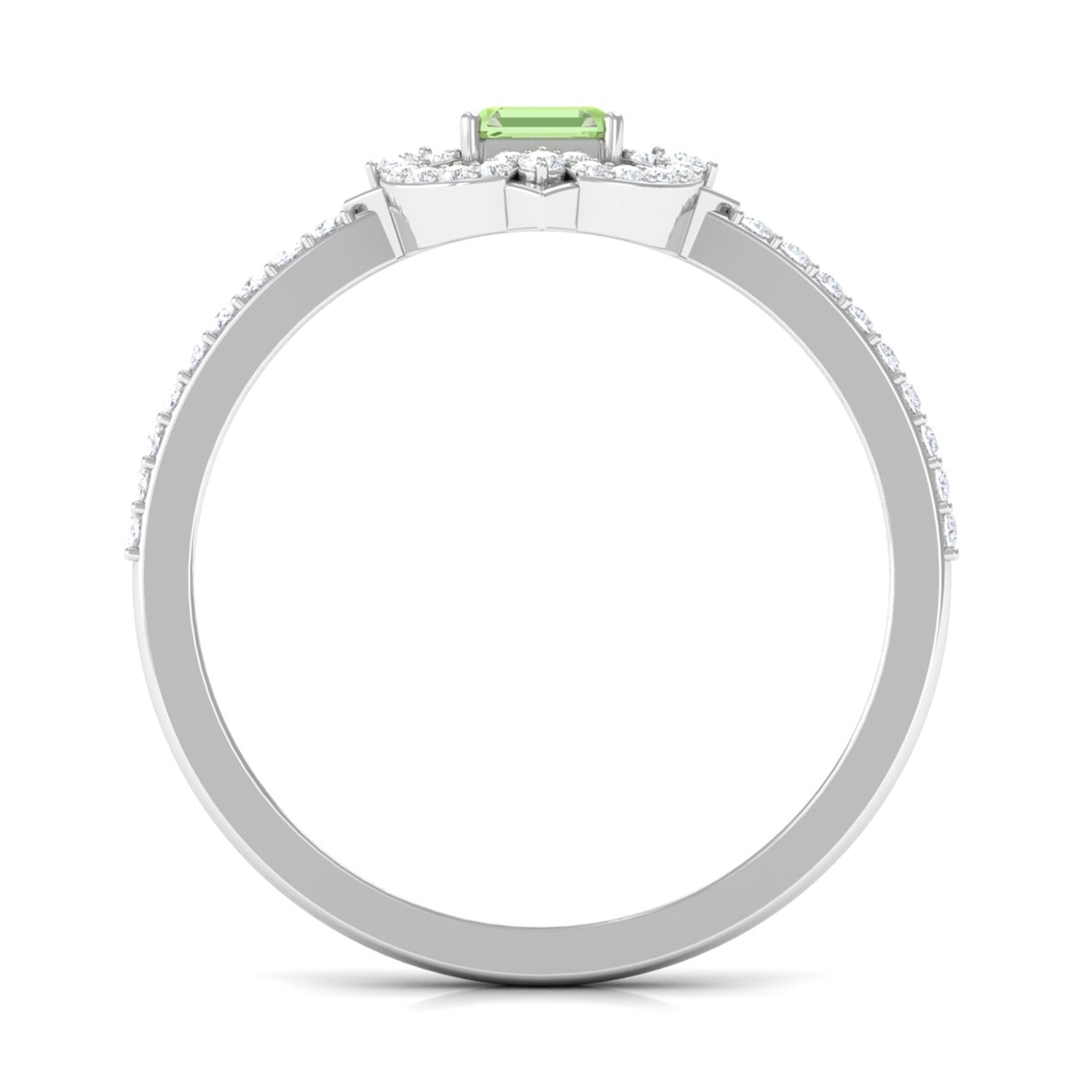 Asscher Cut Created Green Sapphire Statement Engagement Ring with Diamond Halo Lab Created Green Sapphire - ( AAAA ) - Quality - Rosec Jewels