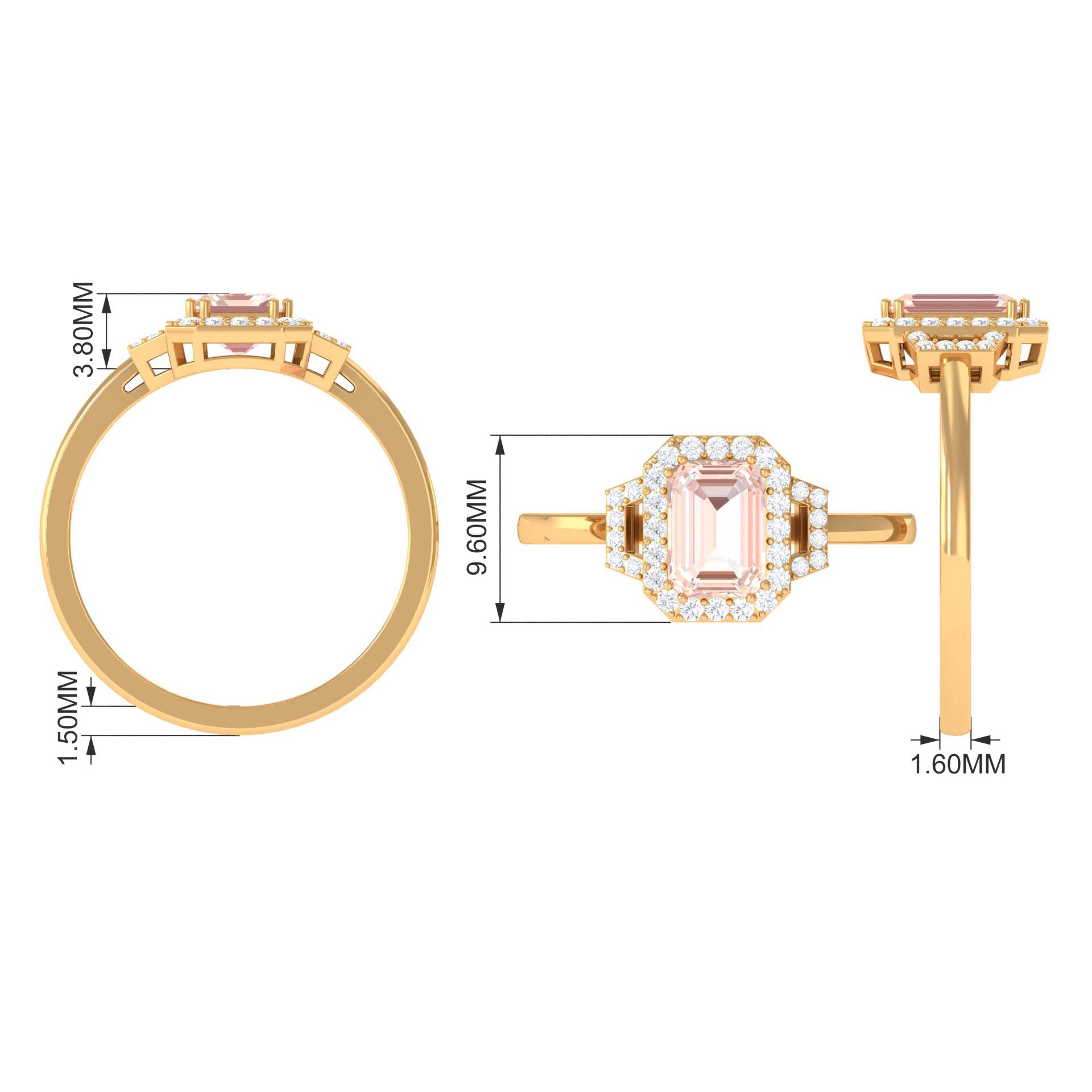 2.25 CT Emerald Cut Morganite Cocktail Engagement Ring with Diamond Morganite - ( AAA ) - Quality - Rosec Jewels