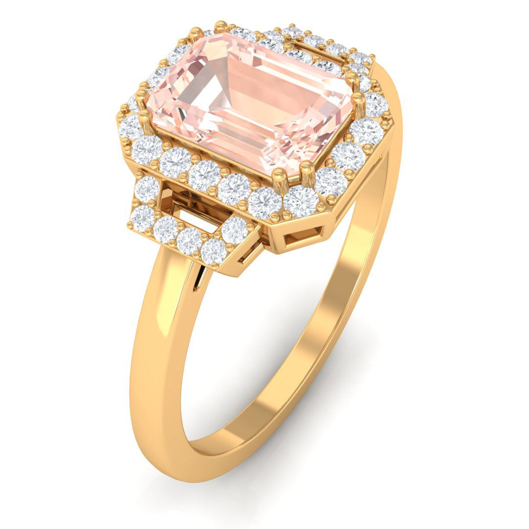 2.25 CT Emerald Cut Morganite Cocktail Engagement Ring with Diamond Morganite - ( AAA ) - Quality - Rosec Jewels