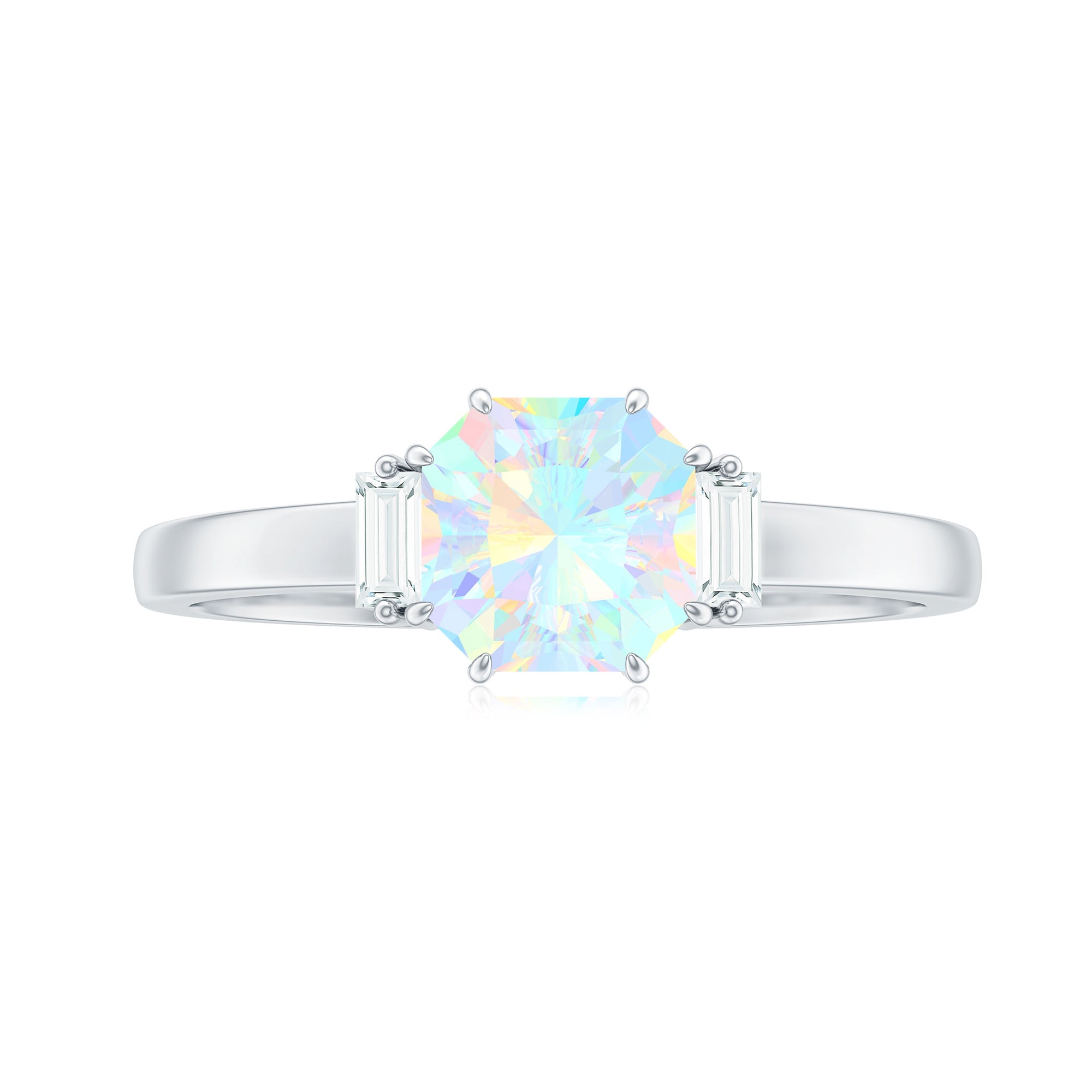 Asscher Cut Solitaire Ethiopian Opal Engagement Ring with Diamond Ethiopian Opal - ( AAA ) - Quality - Rosec Jewels