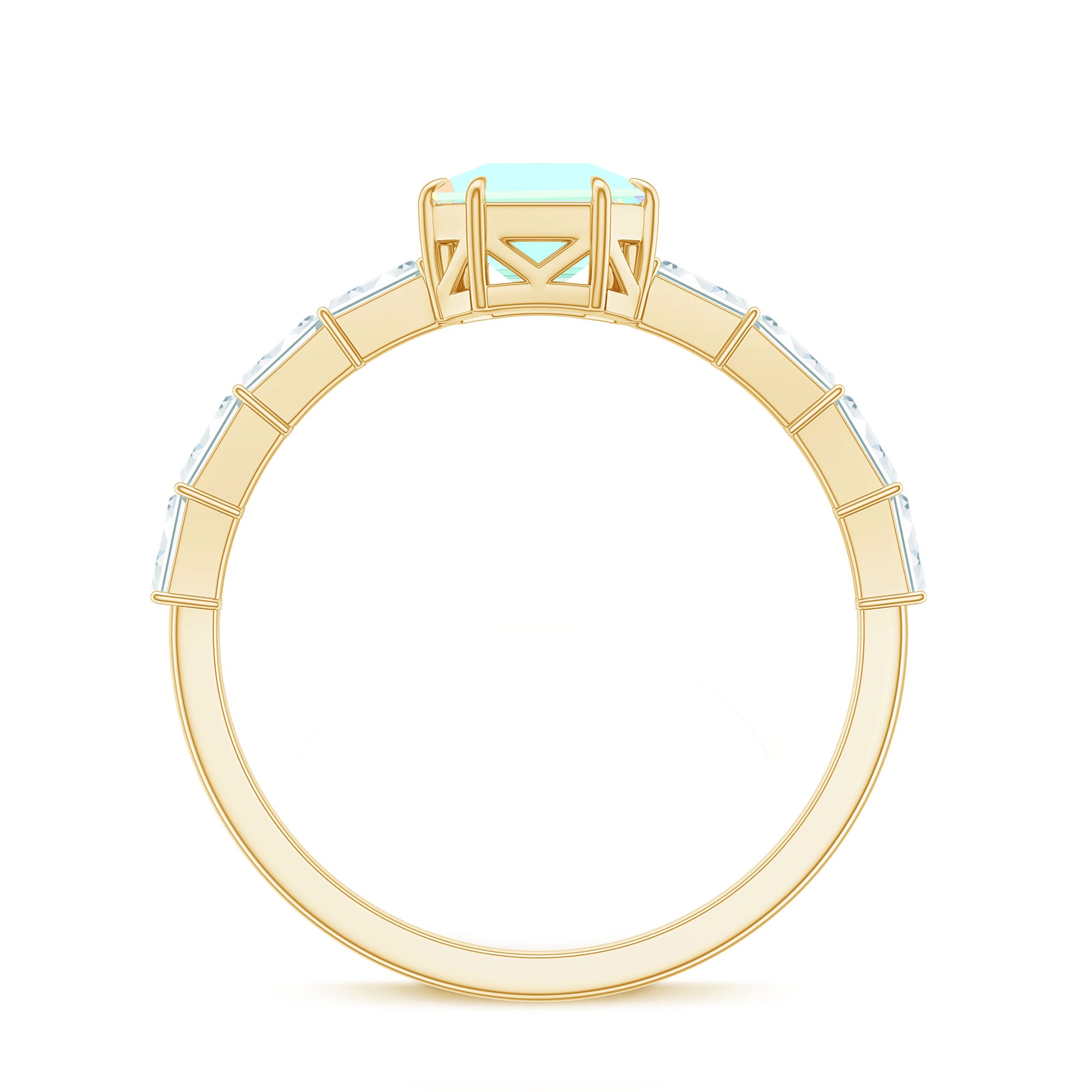 Asscher Cut Ethiopian Opal Solitaire Ring with Diamond Side Stones Ethiopian Opal - ( AAA ) - Quality - Rosec Jewels