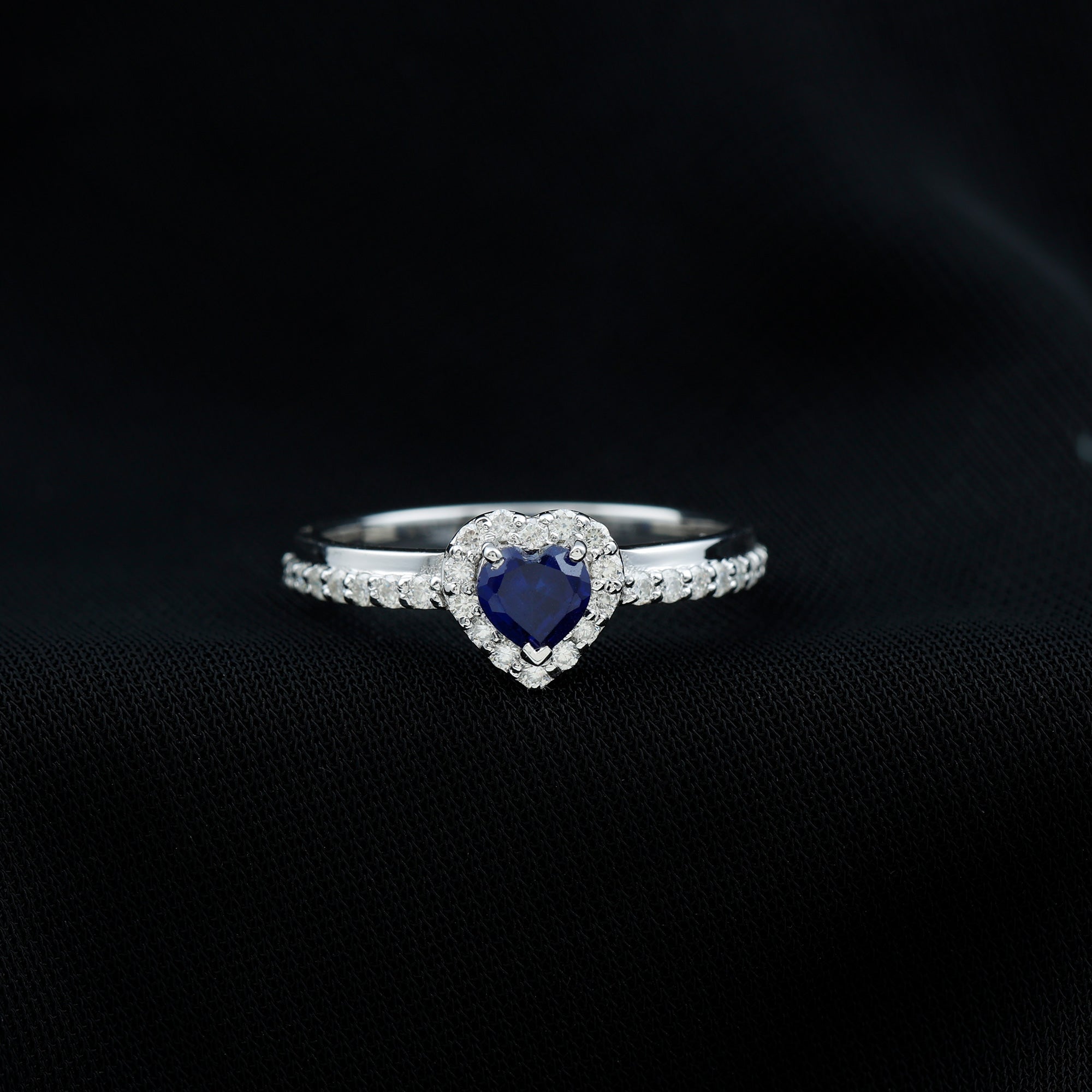 Heart Shaped Created Blue Sapphire Halo Engagement Ring Lab Created Blue Sapphire - ( AAAA ) - Quality - Rosec Jewels