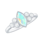 3/4 CT Real Ethiopian Opal Solitaire Ring with Diamond Trio Ethiopian Opal - ( AAA ) - Quality - Rosec Jewels