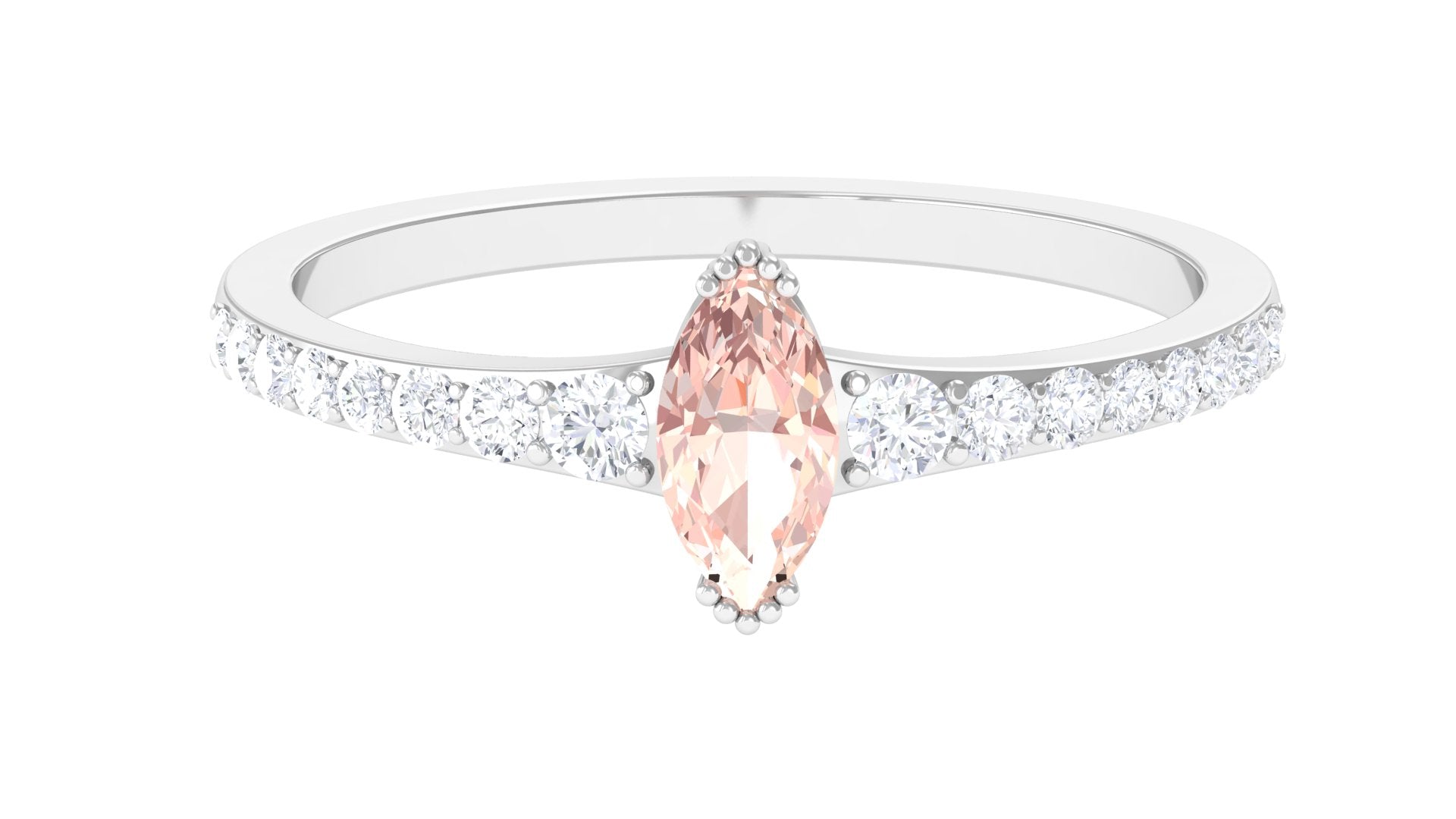 3/4 Carat Marquise Morganite Engagement Ring with Diamond Morganite - ( AAA ) - Quality - Rosec Jewels