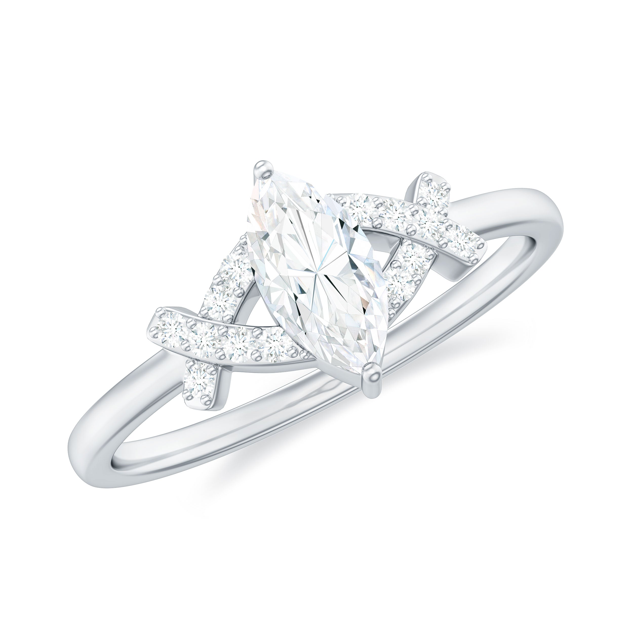 1 Carat Moissanite Marquise Solitaire Ring in Gold Moissanite - ( D-VS1 ) - Color and Clarity - Rosec Jewels