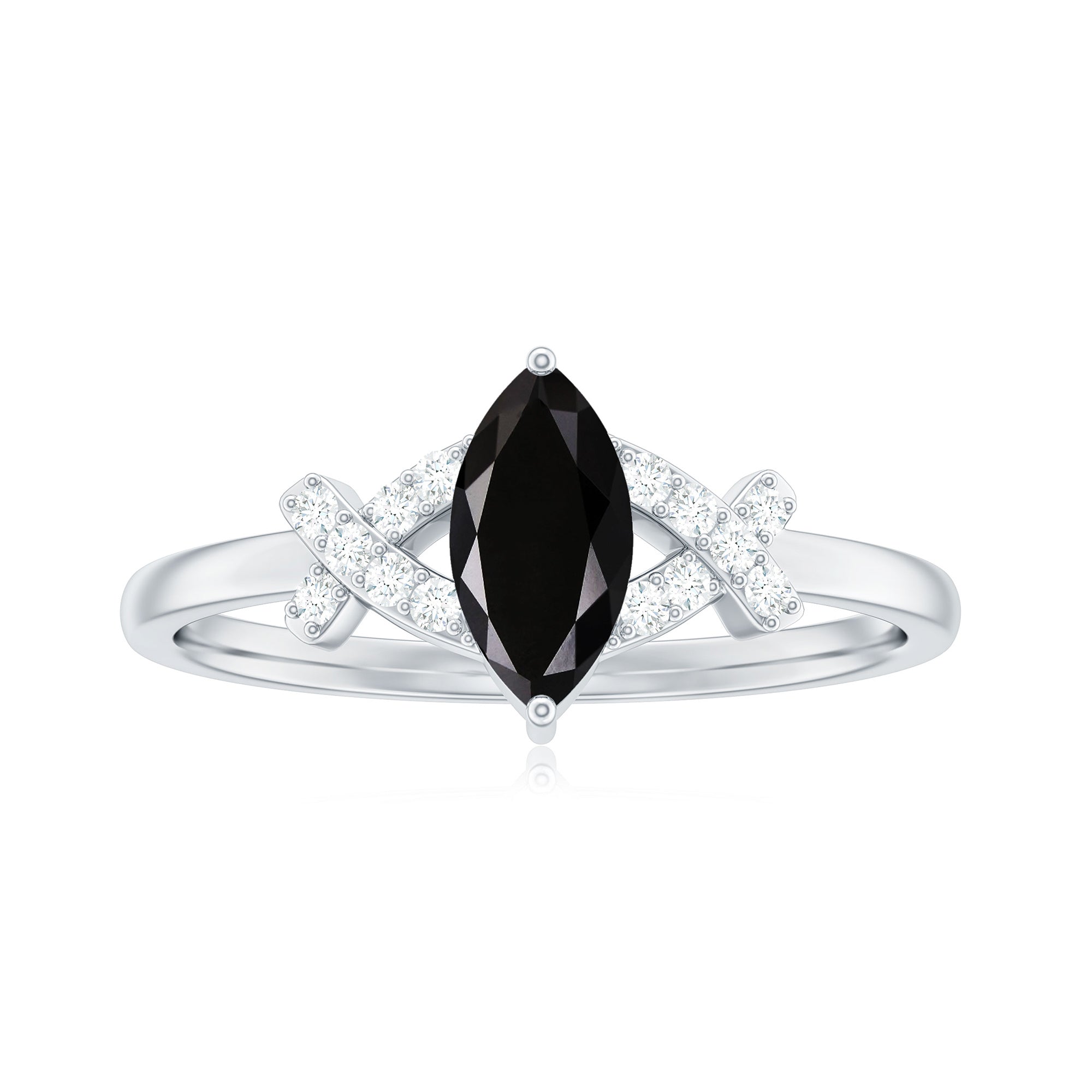 1 CT Marquise Cut Black Spinel and Diamond Minimal Ring Black Spinel - ( AAA ) - Quality - Rosec Jewels