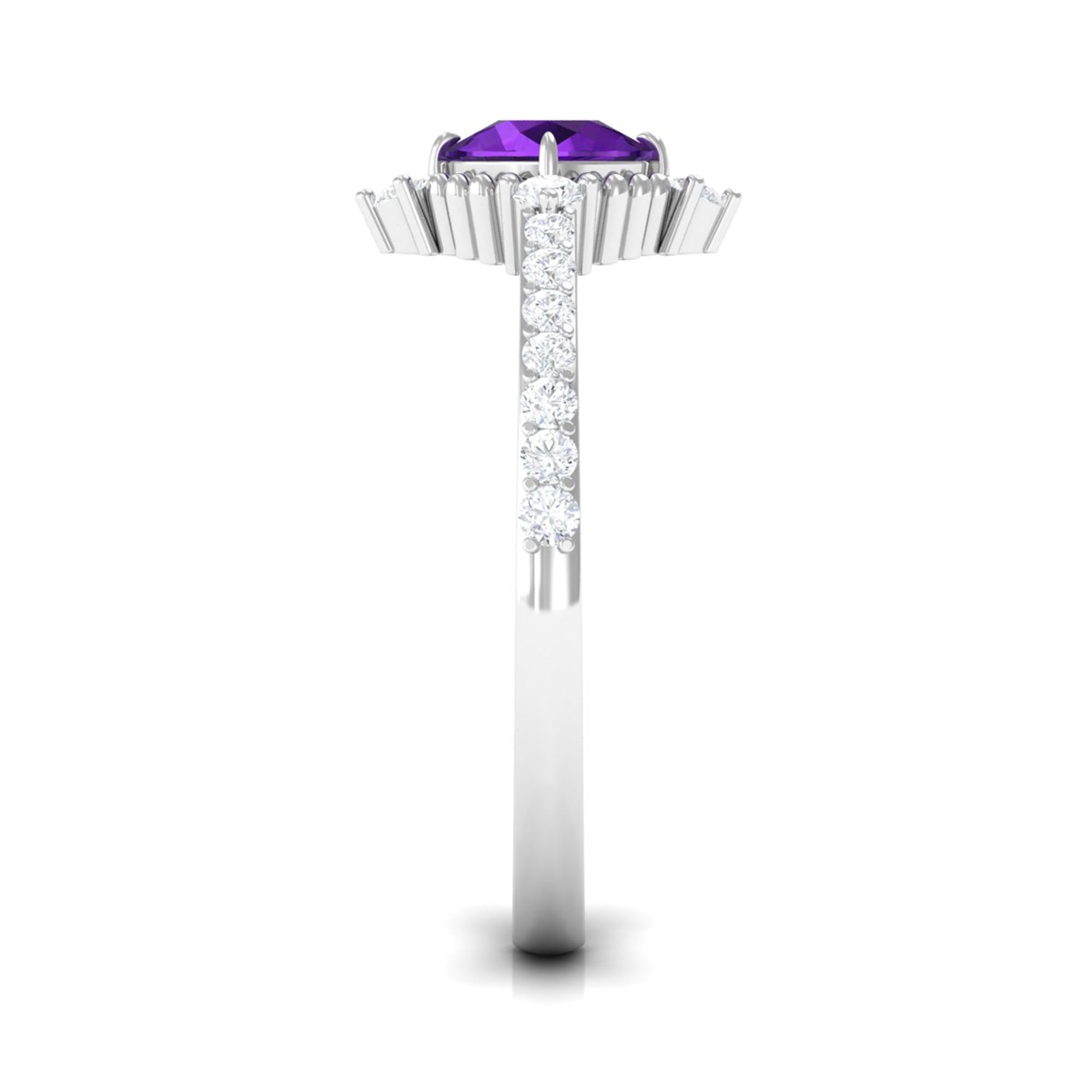 Cushion Amethyst Solitaire Engagement Ring with Diamond Side Stones Amethyst - ( AAA ) - Quality - Rosec Jewels