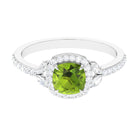 Natural Peridot Halo Engagement Ring with Diamond Peridot - ( AAA ) - Quality - Rosec Jewels