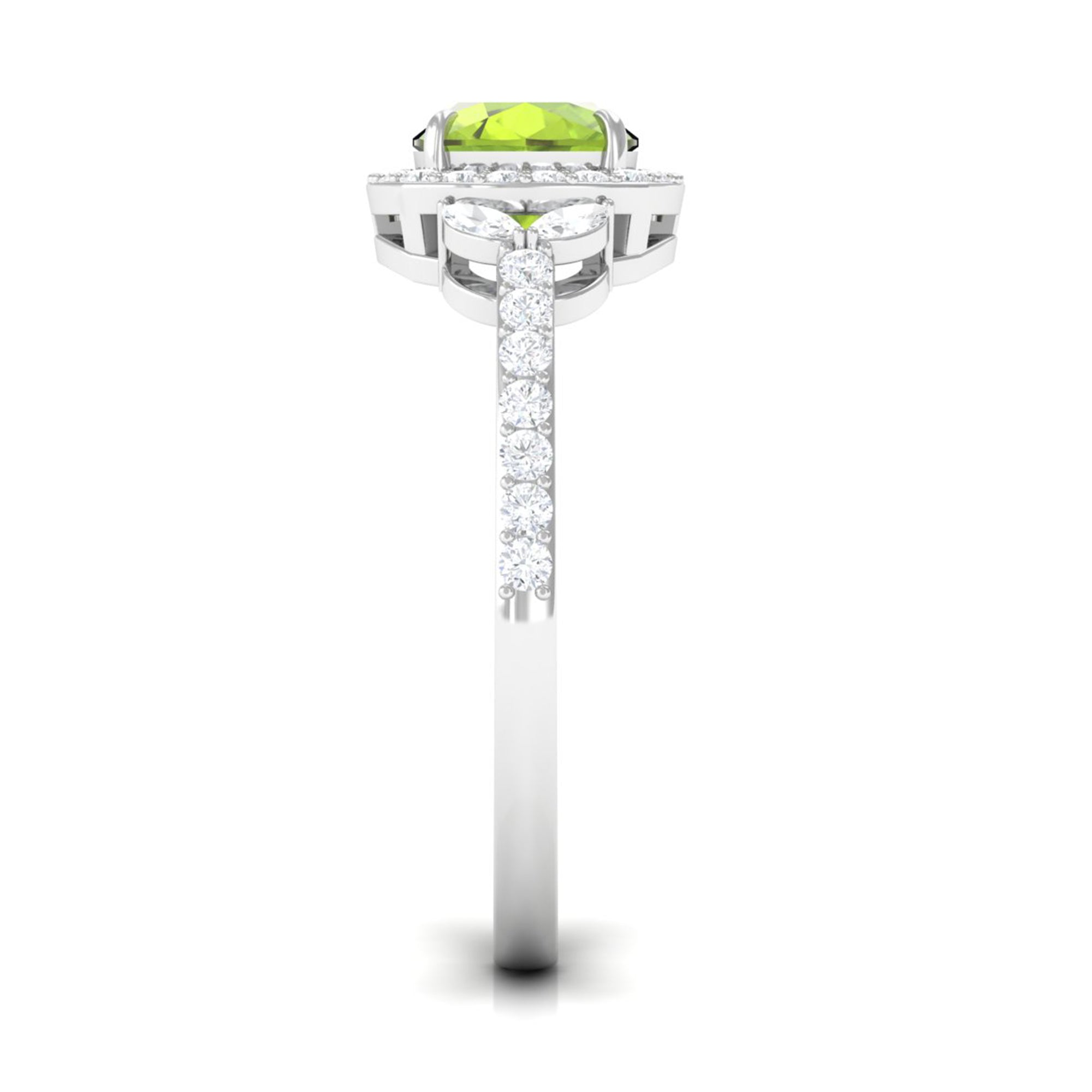 Natural Peridot Halo Engagement Ring with Diamond Peridot - ( AAA ) - Quality - Rosec Jewels