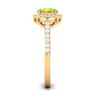 Natural Peridot Halo Engagement Ring with Diamond Peridot - ( AAA ) - Quality - Rosec Jewels