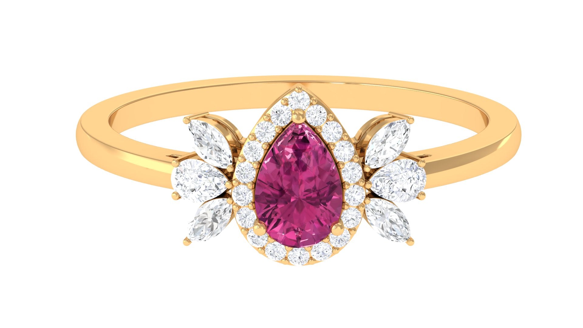 Pink Tourmaline Engagement Ring with Diamond Halo Pink Tourmaline - ( AAA ) - Quality - Rosec Jewels