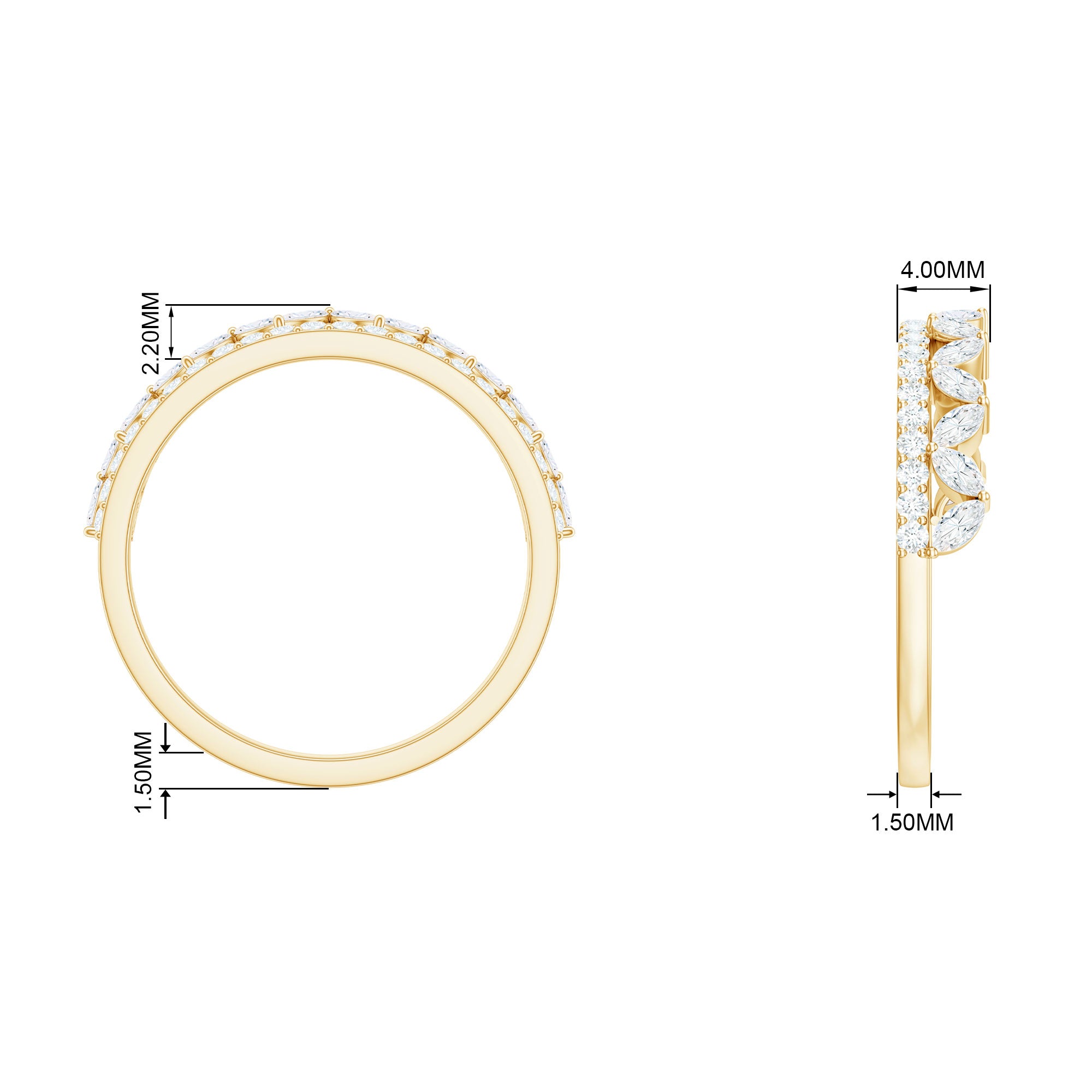 Marquise and Round Cut Zircon Half Eternity Stackable Ring Zircon - ( AAAA ) - Quality - Rosec Jewels