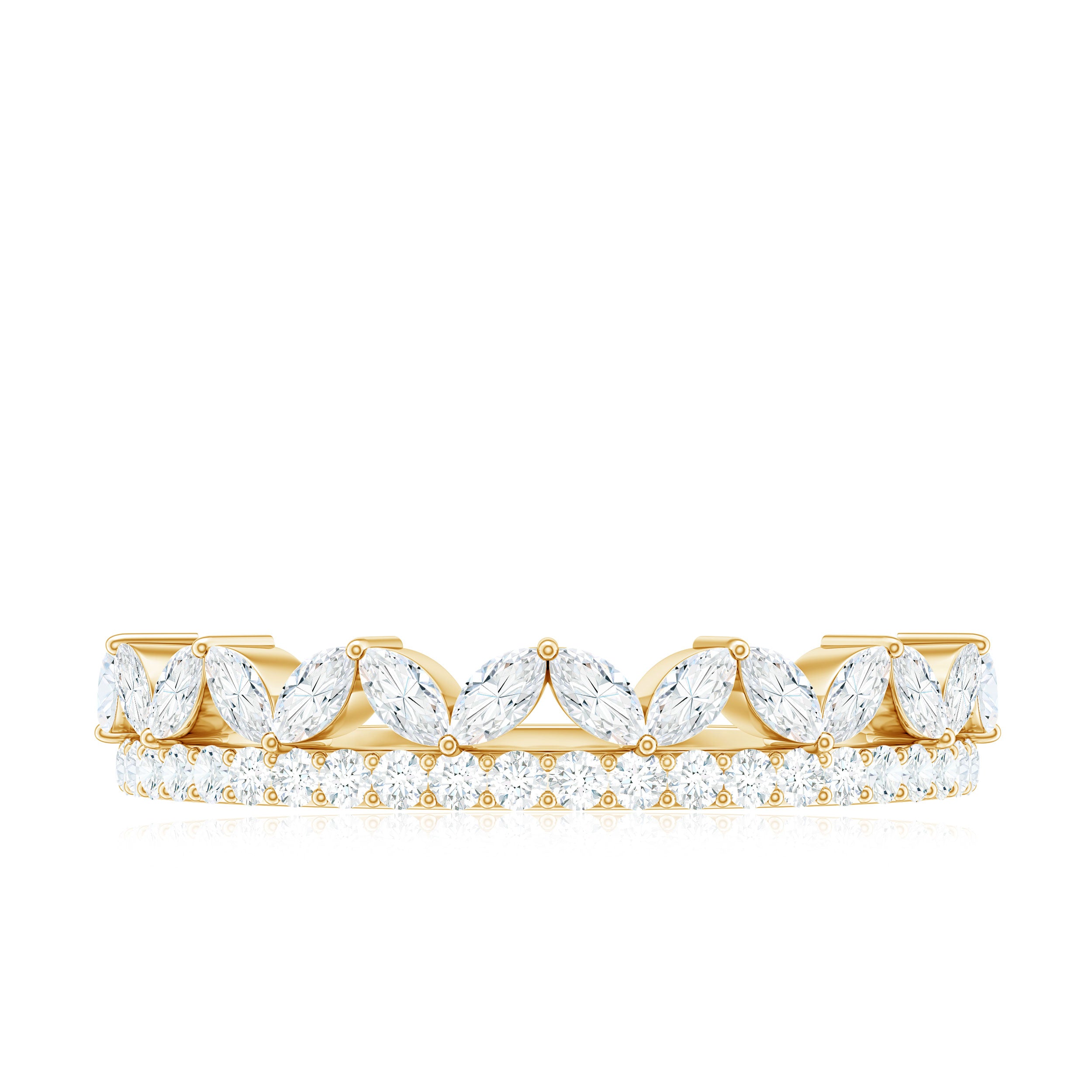 Marquise and Round Cut Zircon Half Eternity Stackable Ring Zircon - ( AAAA ) - Quality - Rosec Jewels