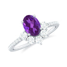 Oval Amethyst Half Halo Engagement Ring with Diamond Amethyst - ( AAA ) - Quality - Rosec Jewels