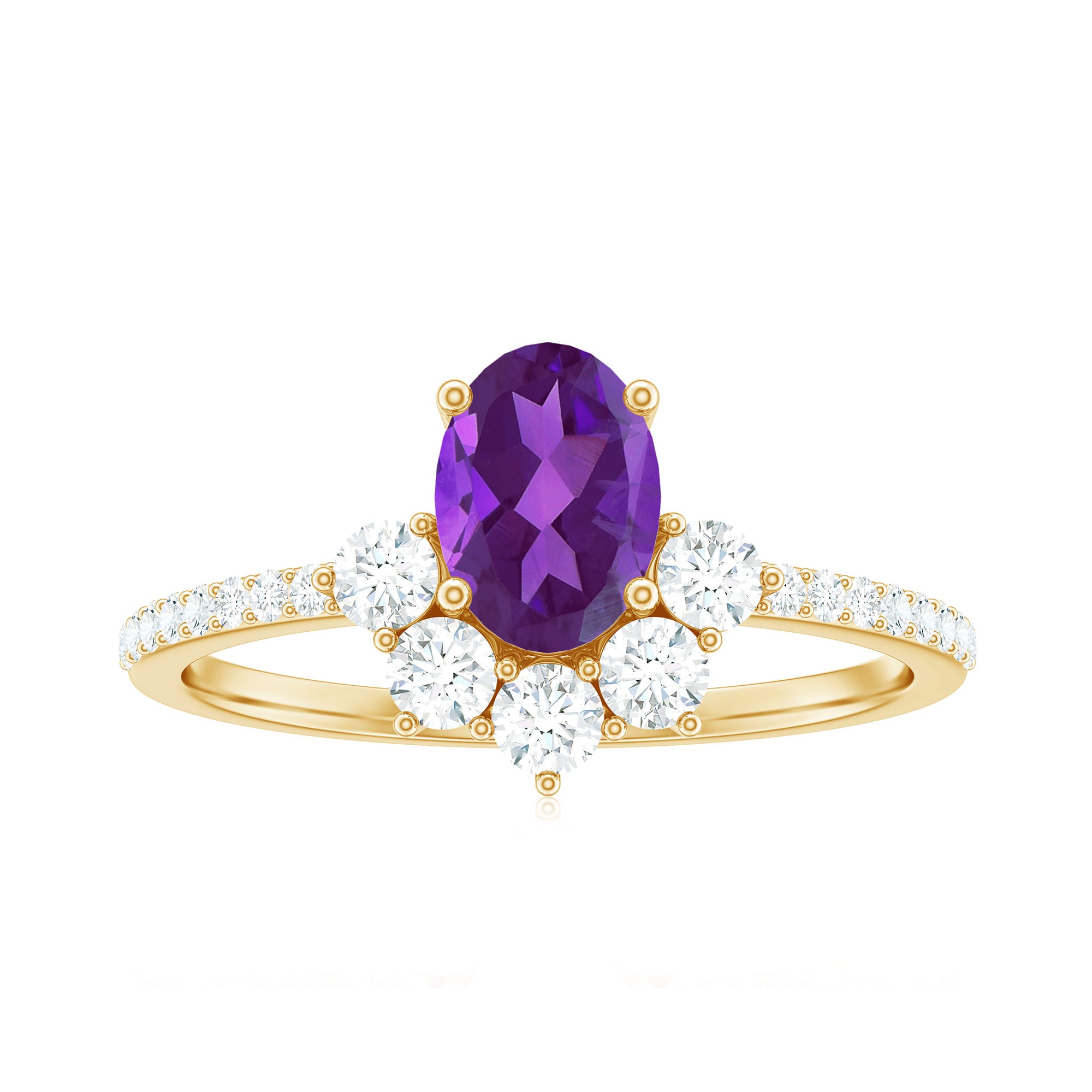 Oval Amethyst Half Halo Engagement Ring with Diamond Amethyst - ( AAA ) - Quality - Rosec Jewels