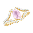 Oval Cut Rose Quartz and Diamond Ring with Split Shank Rose Quartz - ( AAA ) - Quality - Rosec Jewels