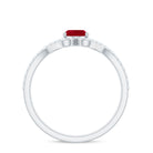 Oval Ruby Minimal Split Shank Ring with Diamond Ruby - ( AAA ) - Quality - Rosec Jewels