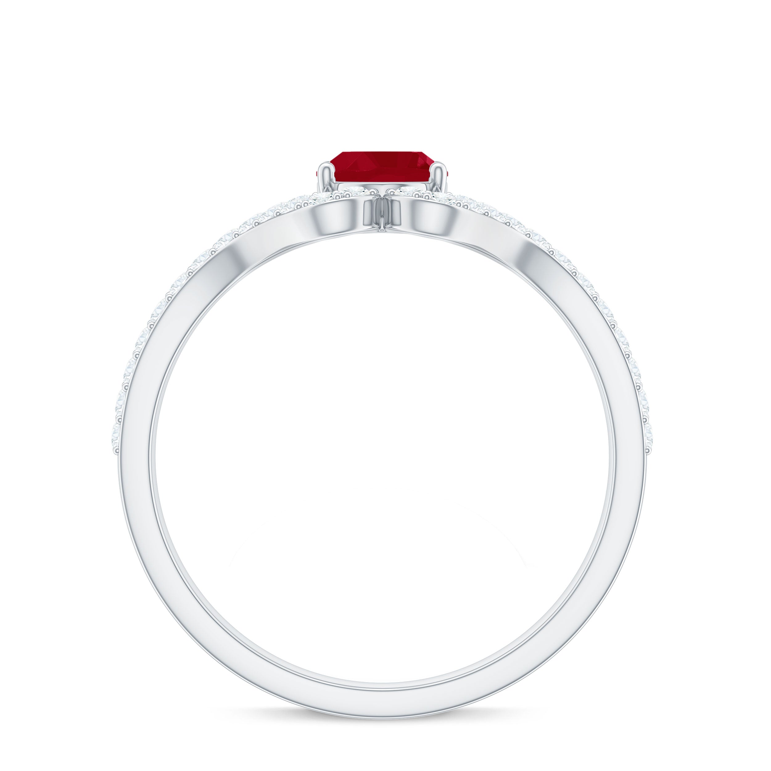 Oval Ruby Minimal Split Shank Ring with Diamond Ruby - ( AAA ) - Quality - Rosec Jewels