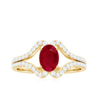 Oval Ruby Minimal Split Shank Ring with Diamond Ruby - ( AAA ) - Quality - Rosec Jewels