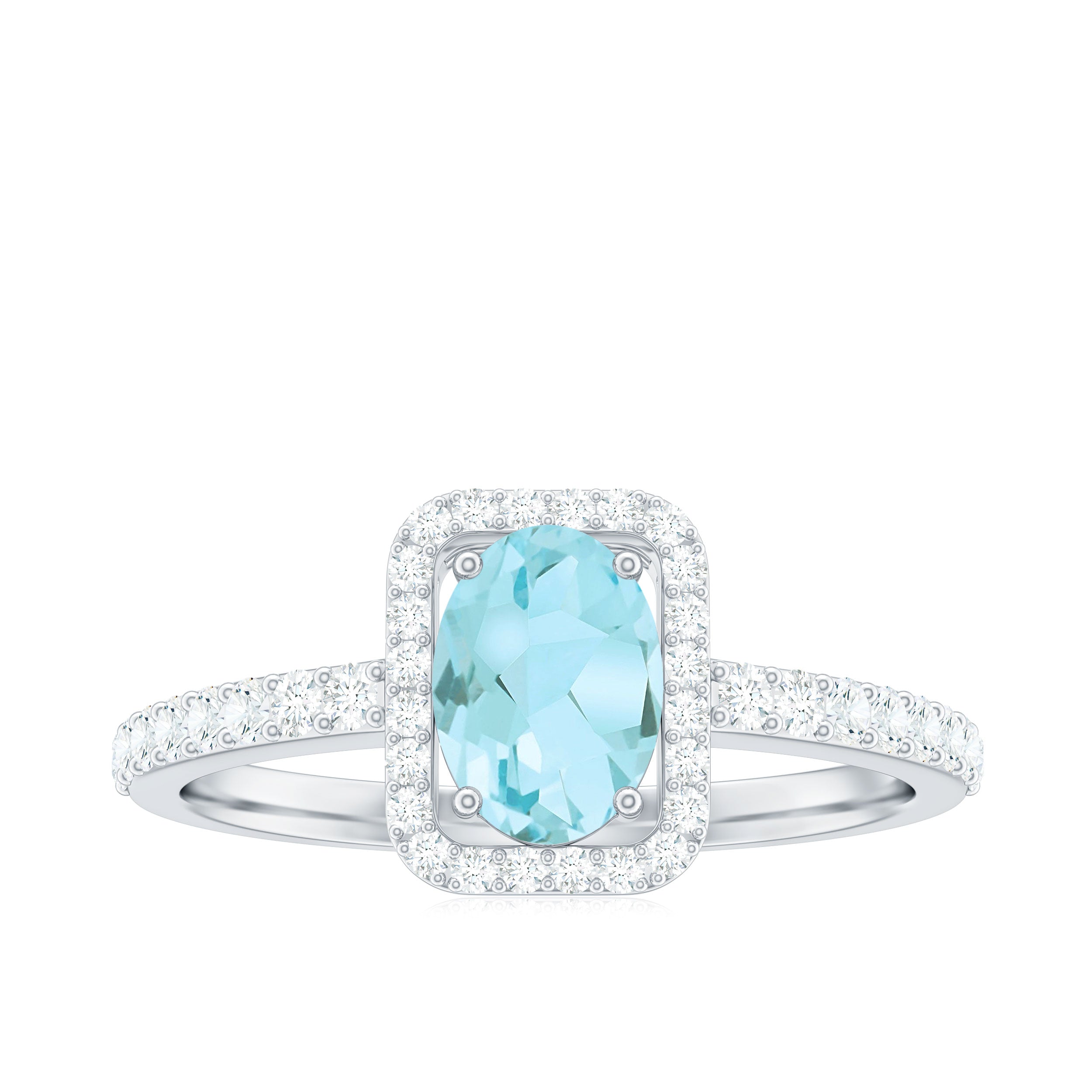 Oval Cut Sky Blue Topaz Engagement Ring with Diamond Halo Sky Blue Topaz - ( AAA ) - Quality - Rosec Jewels