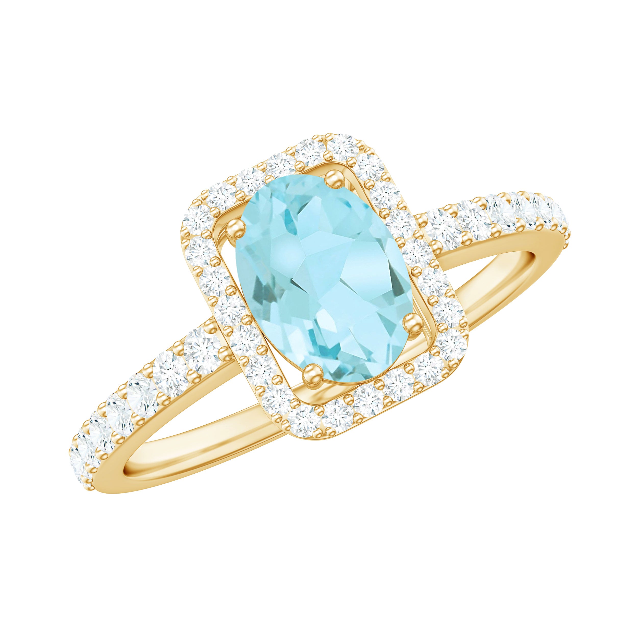 Oval Cut Sky Blue Topaz Engagement Ring with Diamond Halo Sky Blue Topaz - ( AAA ) - Quality - Rosec Jewels