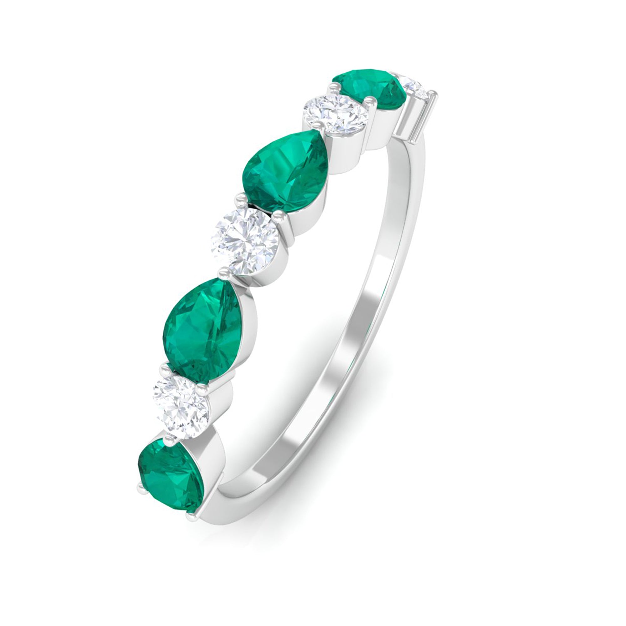 0.75 CT Pear Emerald and Moissanite Alternate Half Eternity Ring Emerald - ( AAA ) - Quality - Rosec Jewels