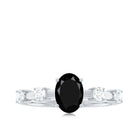 Oval Cut Black Diamond Solitaire Ring with Spaced Diamond Black Diamond - ( AAA ) - Quality - Rosec Jewels