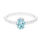 Oval Aquamarine Solitaire Engagement Ring with Diamond Aquamarine - ( AAA ) - Quality - Rosec Jewels