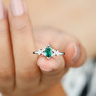 3/4 CT Marquise Cut Created Emerald Solitaire Ring with Diamond Lab Created Emerald - ( AAAA ) - Quality - Rosec Jewels