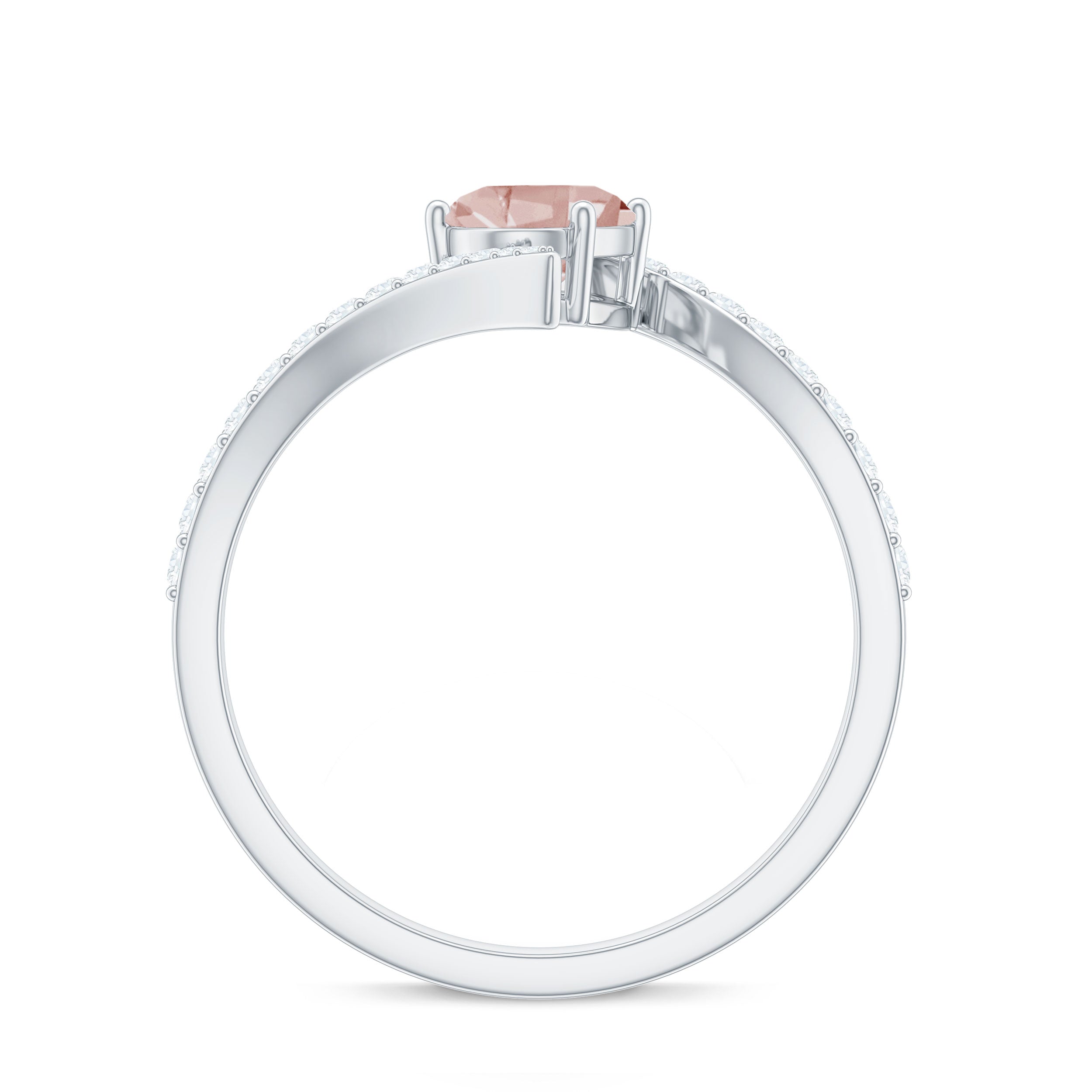 Oval Morganite Solitaire Bypass Ring with Diamond Morganite - ( AAA ) - Quality - Rosec Jewels