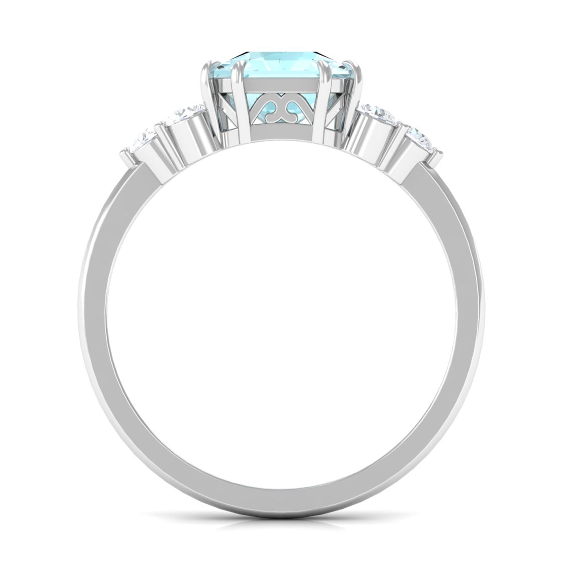 Asscher Cut Sky Blue Topaz Solitaire Engagement Ring with Diamond Trio Sky Blue Topaz - ( AAA ) - Quality - Rosec Jewels