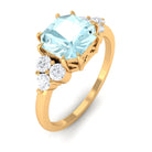 Asscher Cut Sky Blue Topaz Solitaire Engagement Ring with Diamond Trio Sky Blue Topaz - ( AAA ) - Quality - Rosec Jewels